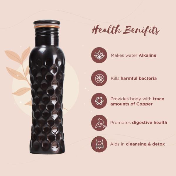 Kupfertrinkflasche ~ Diamantrille schwarz